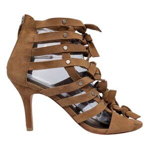 Cynthia Vincent Sadie Heeled Sandals Brown Suede Leather Strappy 3220348 Sz 8.5